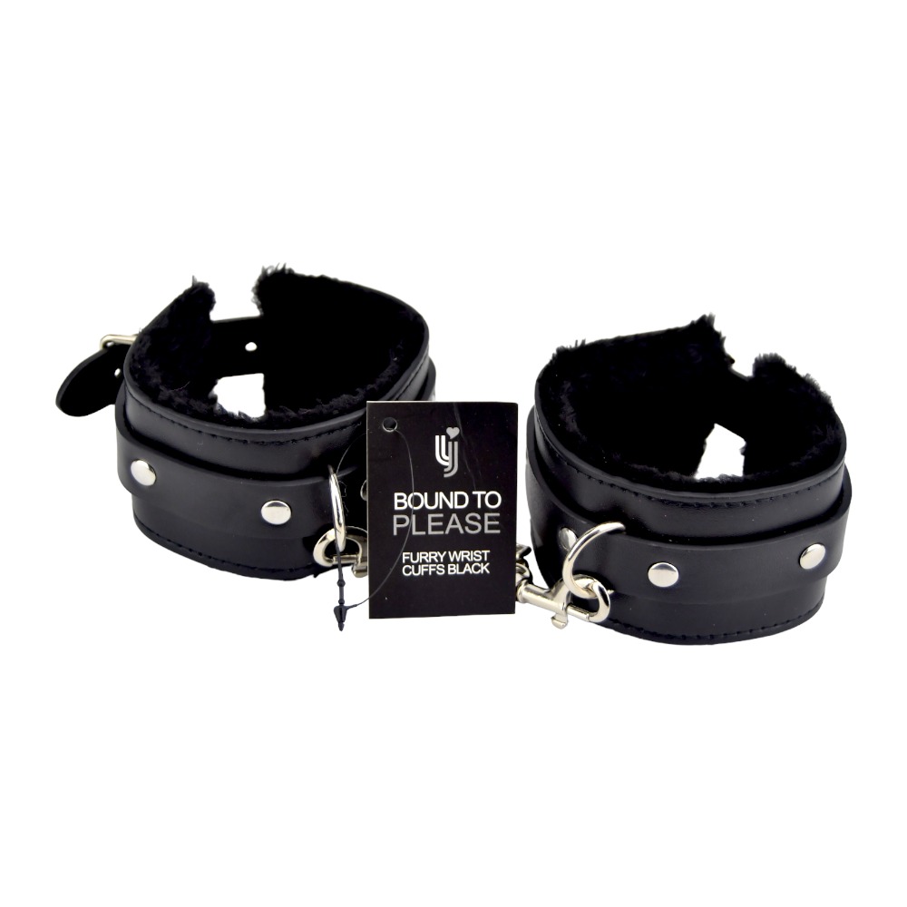 n11932 bound to please furry plush wrist cuffs black 1 n11932 bound to please furry plush wrist cuffs black 1