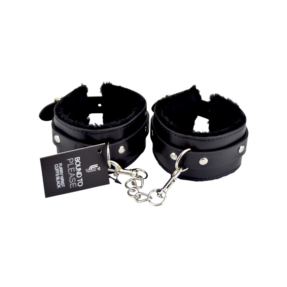 n11932 bound to please furry plush wrist cuffs black n11932 bound to please furry plush wrist cuffs black