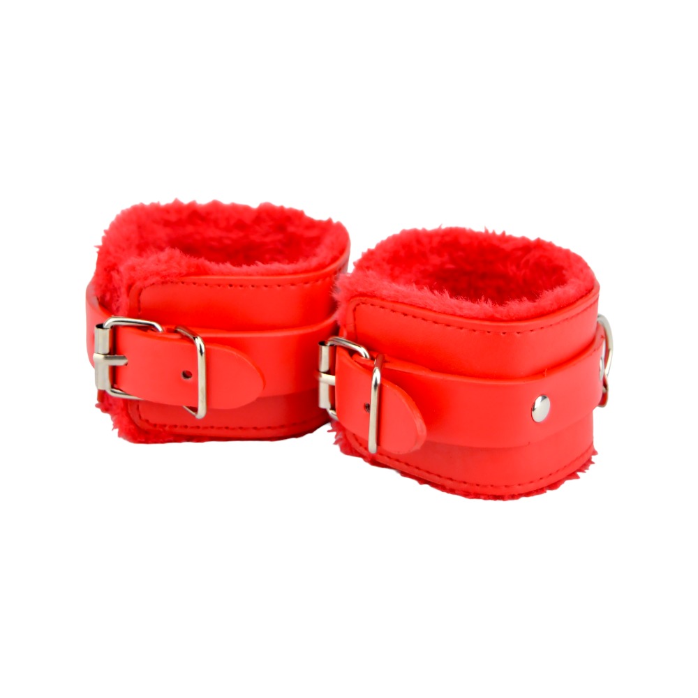 n11933 bound to please furry plush wrist cuffs red 3 n11933 bound to please furry plush wrist cuffs red 3