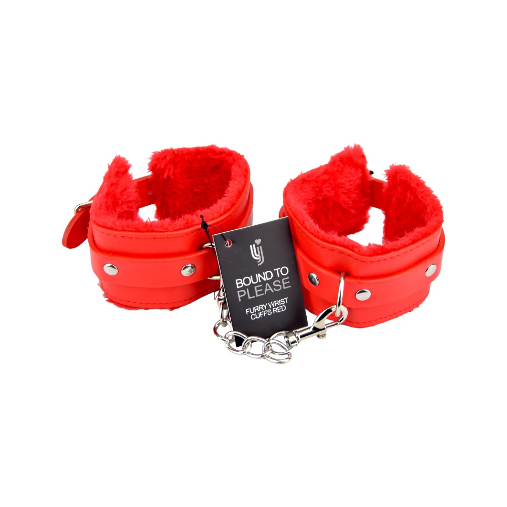 n11933 bound to please furry plush wrist cuffs red 4 n11933 bound to please furry plush wrist cuffs red 4