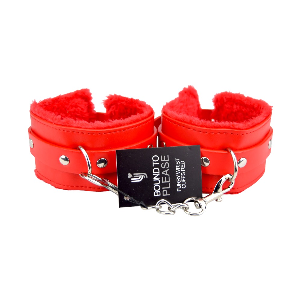n11933 bound to please furry plush wrist cuffs red n11933 bound to please furry plush wrist cuffs red