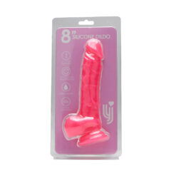 n12031 loving joy 8 inch realistic silicone dildo with suction cup and balls pink new pkg