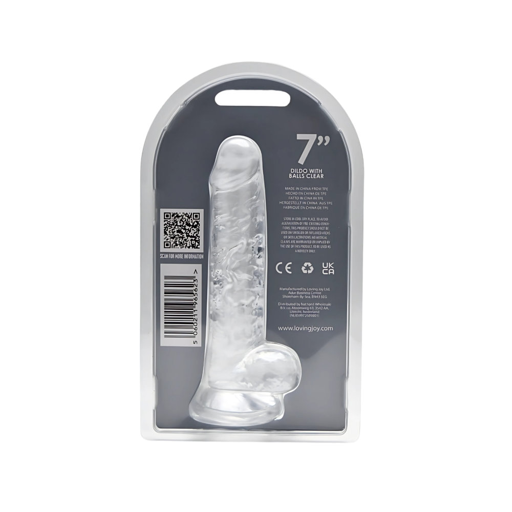n12186 loving joy 7 inch dildo with balls clear new pkg back n12186 loving joy 7 inch dildo with balls clear new pkg back