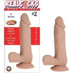 n12476 realcocks dual layer bendable dildo 7inch vanilla 1