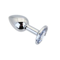 n12814 toosh silver metal butt plug small clear stone 1 2