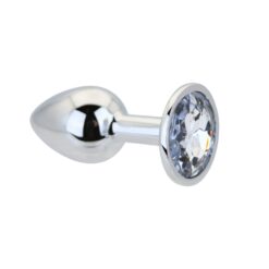 n12814 toosh silver metal butt plug small clear stone 2