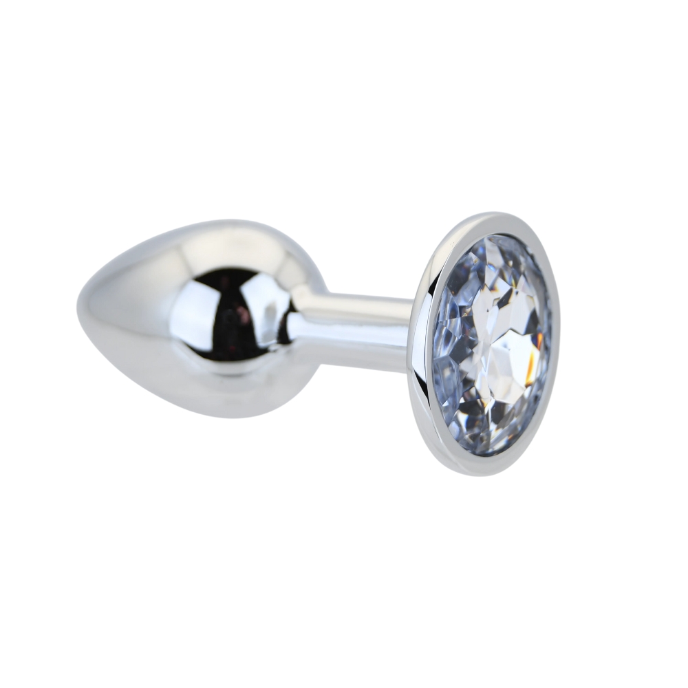 n12814 toosh silver metal butt plug small clear stone 2 n12814 toosh silver metal butt plug small clear stone 2