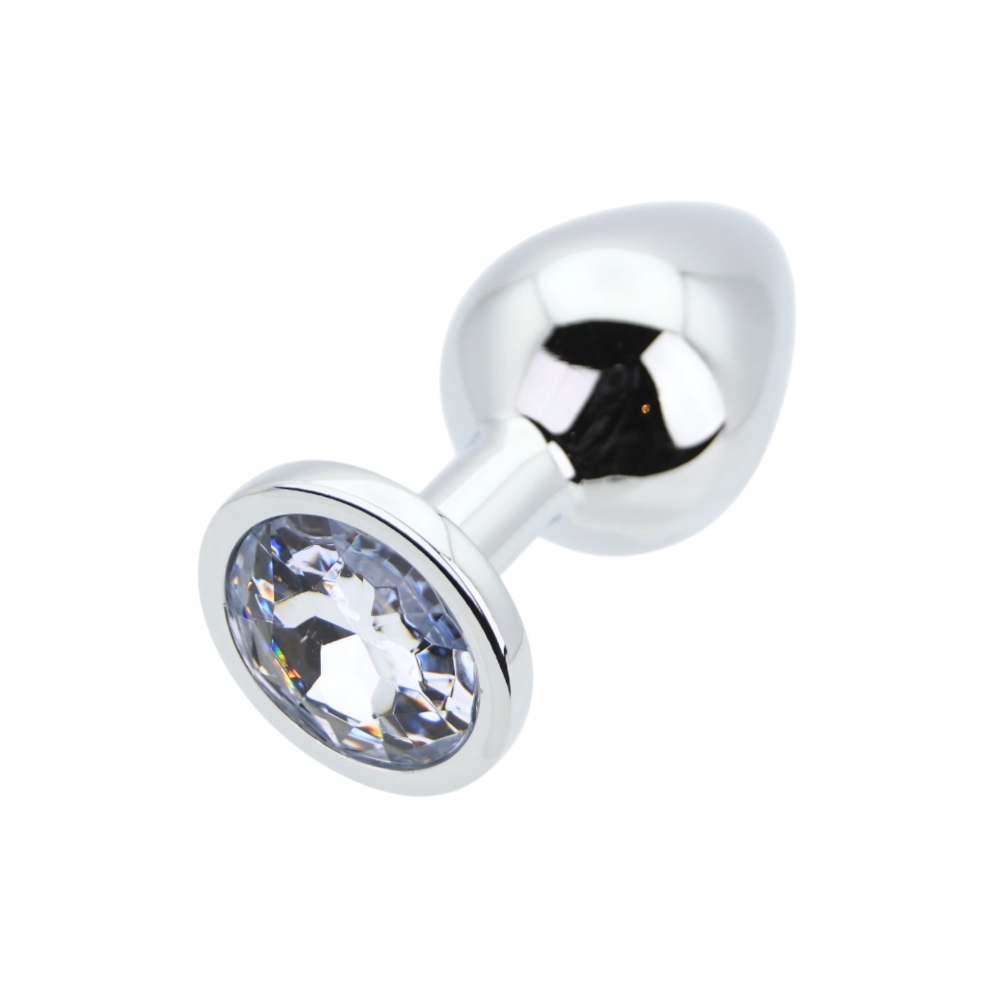 n12815 toosh silver metal butt plug medium clear stone 2 n12815 toosh silver metal butt plug medium clear stone 2