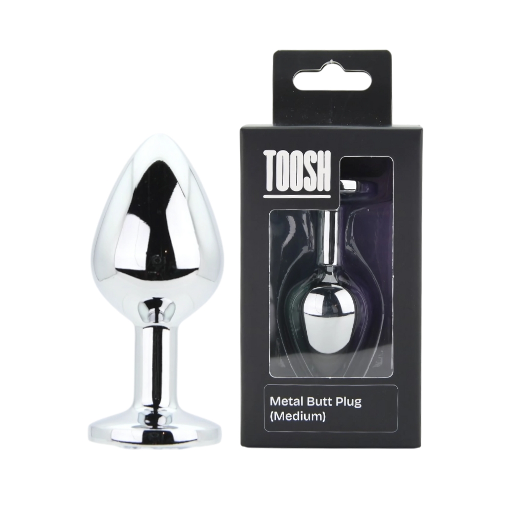 n12815 toosh silver metal butt plug medium clear stone pkg duo n12815 toosh silver metal butt plug medium clear stone pkg duo