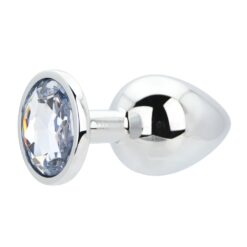 n12816 toosh silver metal butt plug large clear stone 2