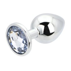 n12816 toosh silver metal butt plug large clear stone 3