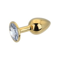 n12817 toosh gold metal butt plug small clear stone 3