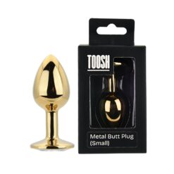 n12817 toosh gold metal butt plug small clear stone duo 1