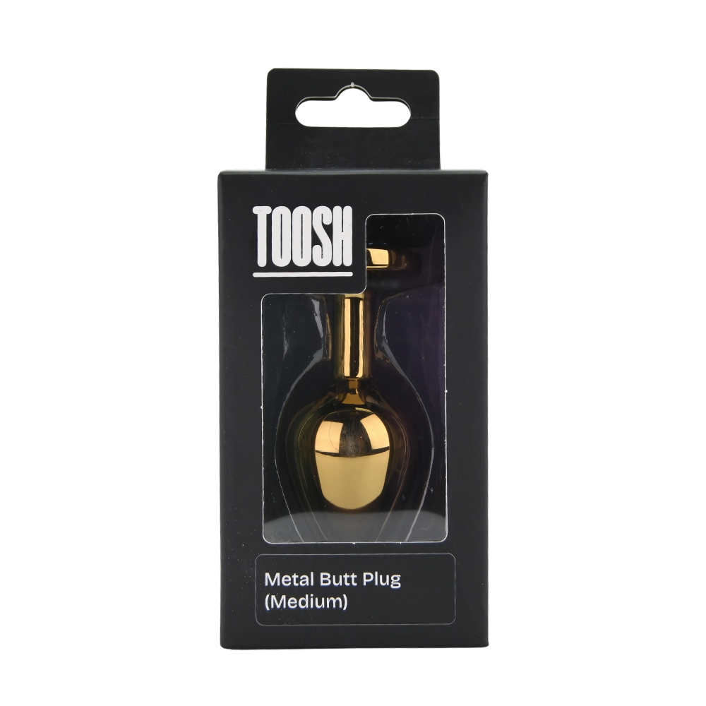 n12818 toosh gold metal butt plug medium clear stone pkg n12818 toosh gold metal butt plug medium clear stone pkg