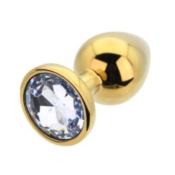 n12819 toosh gold metal butt plug large clear stone 3