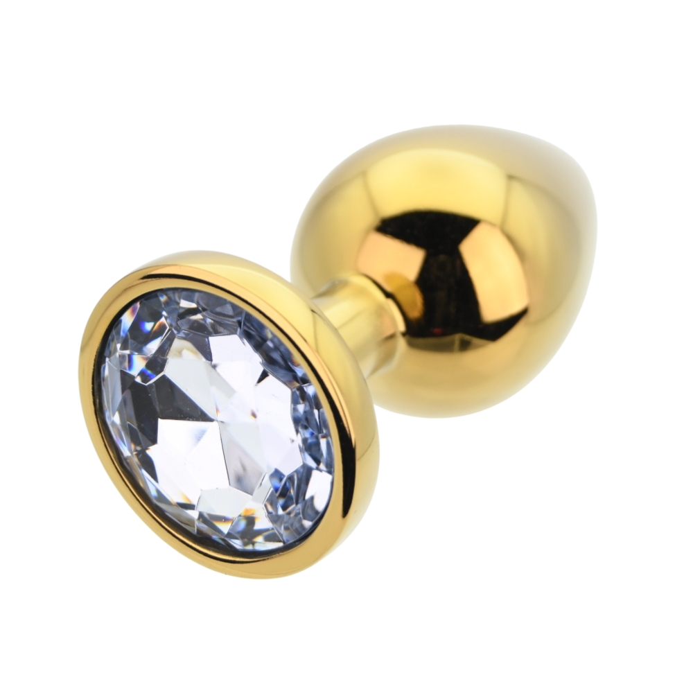 n12819 toosh gold metal butt plug large clear stone 3 n12819 toosh gold metal butt plug large clear stone 3