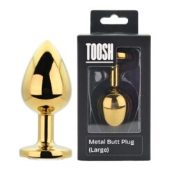 n12819 toosh gold metal butt plug large clear stone pkg duo