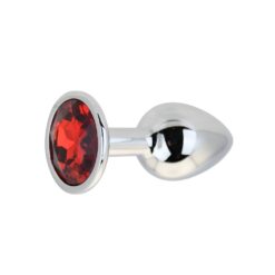 n12820 toosh silver metal butt plug small red stone both 3