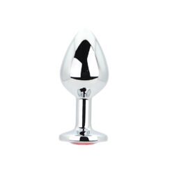 n12821 toosh silver metal butt plug medium red stone