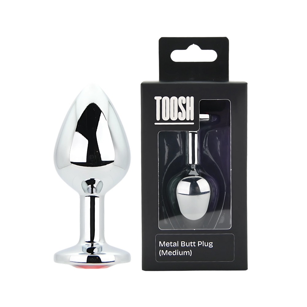 n12821 toosh silver metal butt plug medium red stone pkg duo n12821 toosh silver metal butt plug medium red stone pkg duo