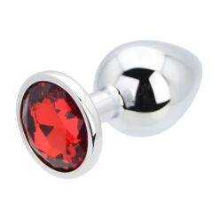 n12822 toosh silver metal butt plug large red stone 3