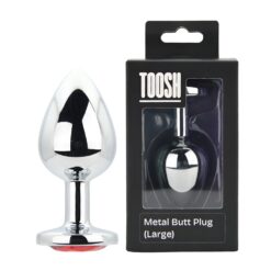 n12822 toosh silver metal butt plug large red stone pkg duo