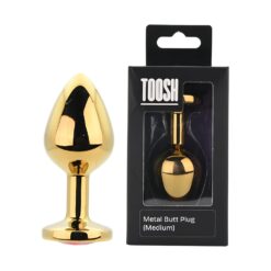 n12824 toosh gold metal butt plug medium red stone pkg duo