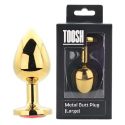 n12825 toosh gold metal butt plug large red stone pkg duo