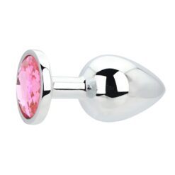 n12828 toosh silver metal butt plug large pink stone 2