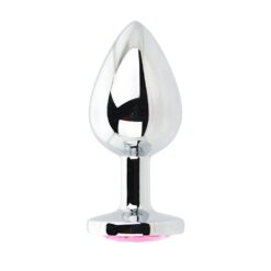 n12828 toosh silver metal butt plug large pink stone