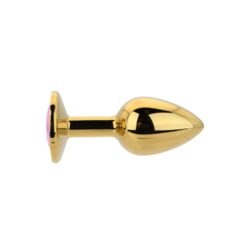 n12829 toosh gold metal butt plug small pink stone 1