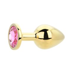 n12830 toosh gold metal butt plug medium pink stone 2