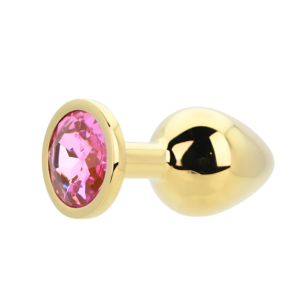 n12830 toosh gold metal butt plug medium pink stone 3 n12830 toosh gold metal butt plug medium pink stone 3