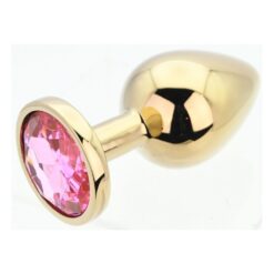 n12831 toosh gold metal butt plug large pink stone 3