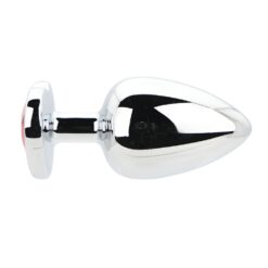 n12834 toosh heart shaped silver butt plug with red stone large 1