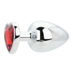 n12834 toosh heart shaped silver butt plug with red stone large 2