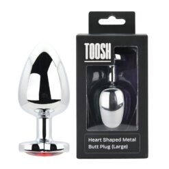 n12834 toosh heart shaped silver butt plug with red stone large pkg duo