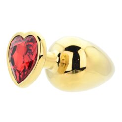 n12837 toosh heart shaped gold butt plug with red stone large 2