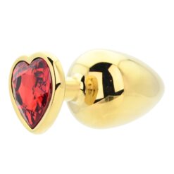 n12837 toosh heart shaped gold butt plug with red stone large 3