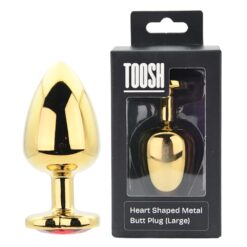 n12837 toosh heart shaped gold butt plug with red stone large pkg duo