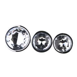 n12838 toosh metal butt plug silver set of 3 clear stone jewel