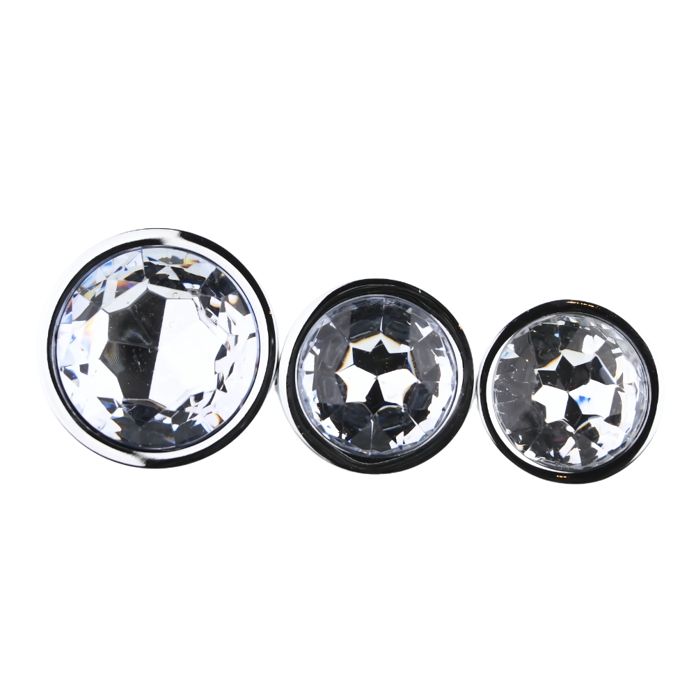 n12838 toosh metal butt plug silver set of 3 clear stone jewel n12838 toosh metal butt plug silver set of 3 clear stone jewel