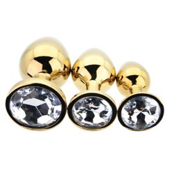 n12839 toosh metal butt plug gold set of 3 clear stone 2