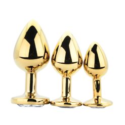 n12839 toosh metal butt plug gold set of 3 clear stone