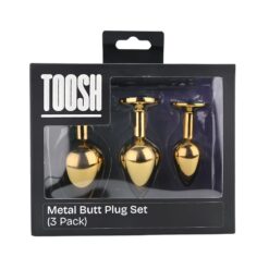 n12839 toosh metal butt plug gold set of 3 clear stone pkg