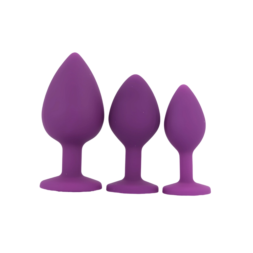 n12841 toosh silicone butt plug purple set of 3 clear stone n12841 toosh silicone butt plug purple set of 3 clear stone