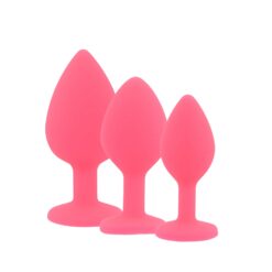 n12842 toosh silicone butt plug pink set of 3 clear stone 1