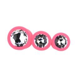 n12842 toosh silicone butt plug pink set of 3 clear stone 2