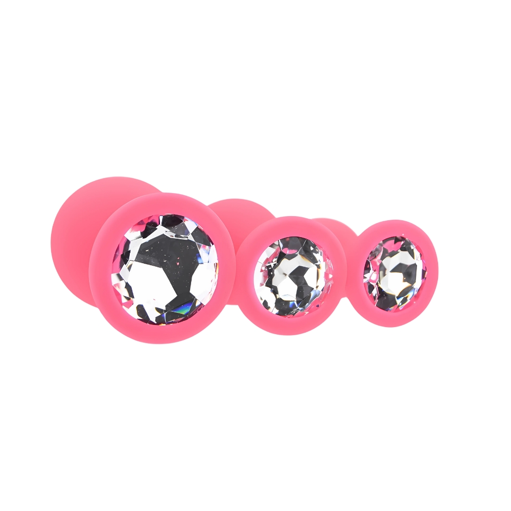 n12842 toosh silicone butt plug pink set of 3 clear stone 3 n12842 toosh silicone butt plug pink set of 3 clear stone 3
