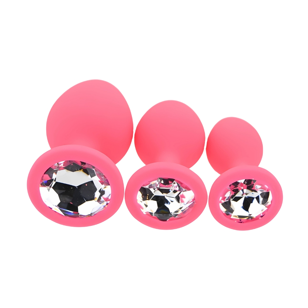 n12842 toosh silicone butt plug pink set of 3 clear stone 4 n12842 toosh silicone butt plug pink set of 3 clear stone 4